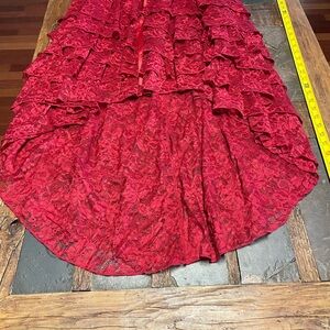 Elegant Red High Low Lace Skirt